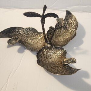 Vintage Peruvian Palm Tree Handle Decorative  Three Globes  Silver Ashtray